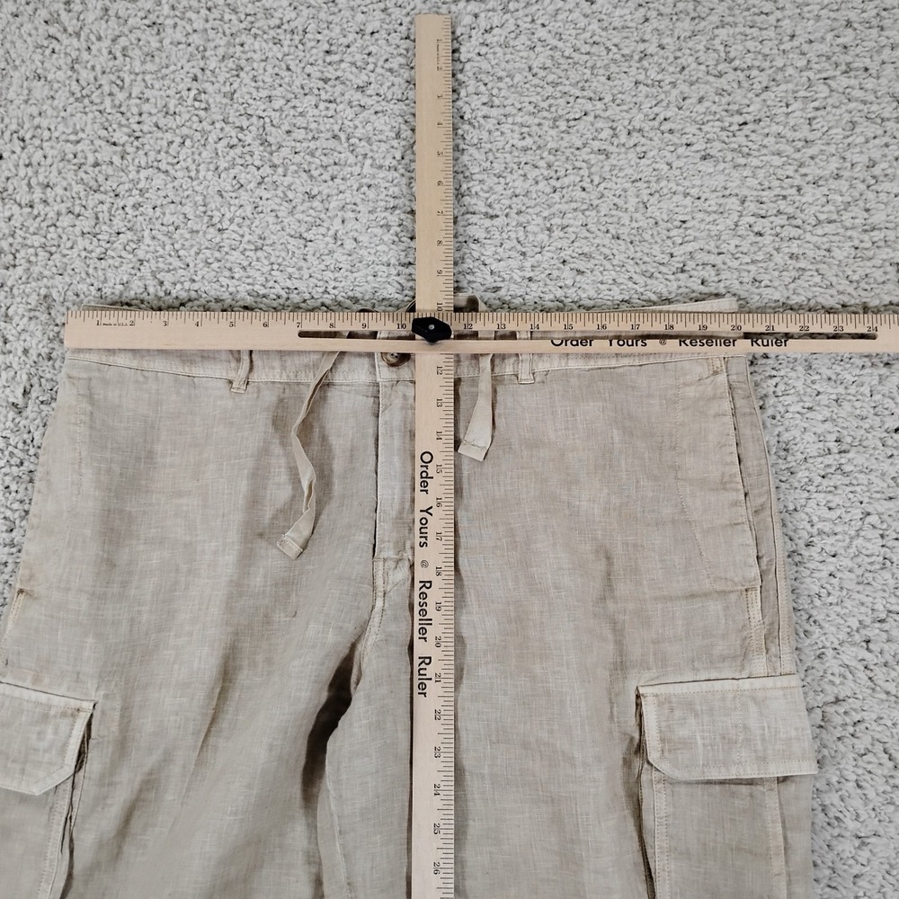 120% Lino Shorts Mens 56 (US 40) Beige Linen Beach Cargo Drawstring Designer - Picture 4 of 10